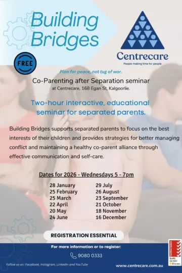 Centrecare Kalgoorlie Building Bridges flyer Jan Dec 2026