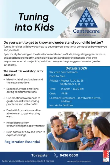 Centrecare Tuning into kids Midland FACE2 FACE Aug Sep 26