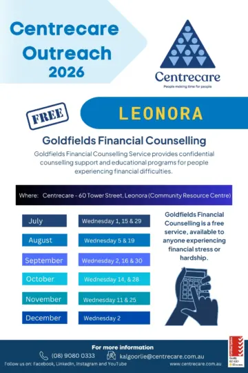 Centrecare Financial Counselling Outreach 2026 Leonora