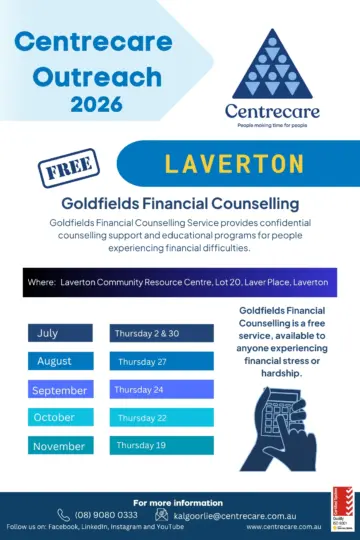 Centrecare Financial Counselling Outreach 2026 Laverton